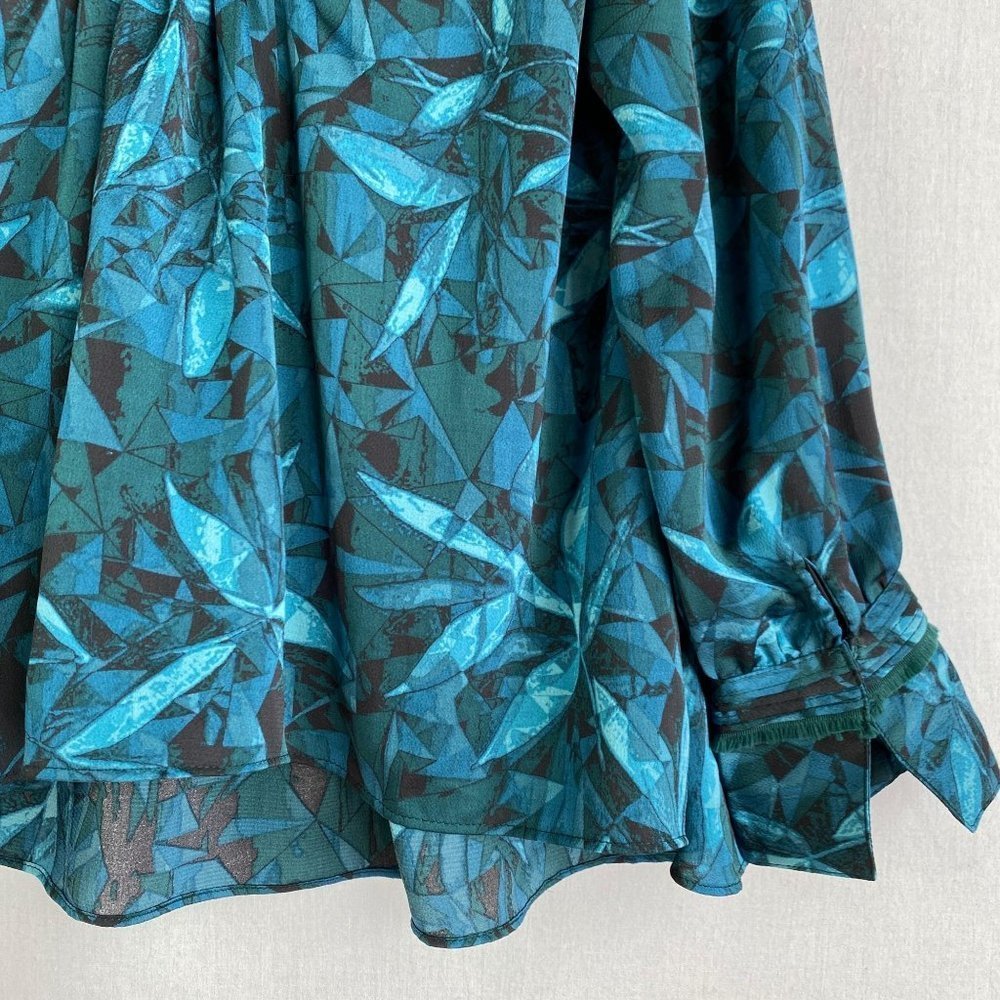 Halston Leaves-Pattern Flowy Blouse - image 8